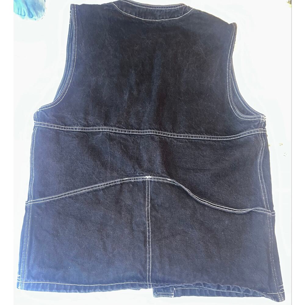 JNCO Black Denim Utility Vest M White Contrast Stitch Y2K Skate Carpenter - Picture 11 of 12
